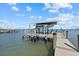 Dock with boat lift offering direct water access and beautiful views of the sky and surrounding waters at 14 Grouper Hole Dr, Boca Grande, FL 33921