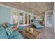 Inviting outdoor patio area with comfortable seating, ceiling fans, and ample space for relaxation at 14 Grouper Hole Dr, Boca Grande, FL 33921