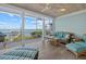 Well-furnished outdoor patio area with comfortable furniture and expansive water views from the screened porch at 14 Grouper Hole Dr, Boca Grande, FL 33921