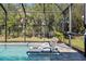 Bask in the sun by the pool on these stylish lounge chairs, all within the screened enclosure at 2042 Mesic Hammock Way, Venice, FL 34292