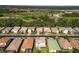 Wide aerial view of a residential street showcasing well-maintained homes and mature trees at 2042 Mesic Hammock Way, Venice, FL 34292