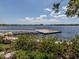Peaceful lake view with dock, blue skies, and lush green landscaping in the foreground at 268 Southampton Dr # 309, Venice, FL 34293