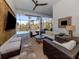Inviting screened patio with modern furniture, offering scenic views of the pool and backyard at 29176 Coral Harbour Dr, Englewood, FL 34223