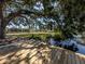 Scenic view of the backyard from the dock, showcasing mature trees and waterfront access at 501 Dona Dr, Nokomis, FL 34275