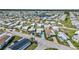 Aerial view of a mobile home community featuring a picturesque pond amid green landscapes at 508 Blackburn Blvd, North Port, FL 34287