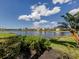 Lake view showcasing serene water and lush surroundings, complemented by blue skies and puffy white clouds at 2198 Chenille Ct, Venice, FL 34292