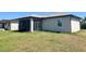 Backyard of home features a screened in porch, lawn, and a neutral colored stucco exterior at 12316 Durango Ave, North Port, FL 34287