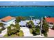 Aerial view of a waterfront home with lush landscaping and a private dock at 1604 Casey Key Rd, Nokomis, FL 34275