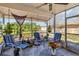 Screened-in lanai with ceiling fan, plants and outdoor seating at 2983 Greendale Rd, North Port, FL 34287