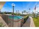 Community swimming pool with ocean views, lush greenery, and a paved walkway at 770 S Palm Ave # 404, Sarasota, FL 34236