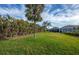 Expansive backyard featuring healthy green grass, vegetation as property border, and a partial view of the home at 8170 Casa De Meadows Dr, Englewood, FL 34224
