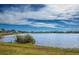 Picturesque view of the tranquil pond, enhanced by lush grass and clear blue skies at 8170 Casa De Meadows Dr, Englewood, FL 34224