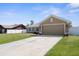 Charming house with an attached two-car garage, a long driveway, and manicured green lawn at 1087 Piedmont Rd, Venice, FL 34293