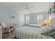 Bedroom with two twin beds, light blue walls, and plantation shutters at 222 Como Dr, Venice, FL 34285