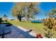 Lush backyard with a pond view, featuring beautiful trees and well-maintained landscaping at 521 Circlewood Dr # Q11, Venice, FL 34293