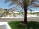 Community pool area with mature palm trees and green umbrellas surrounded by a white fence at 601 Club House Rd, Venice, FL 34285