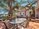 Inviting patio with a glass table and outdoor seating surrounded by mature shade trees at 1049 N Casey Key Rd, Osprey, FL 34229