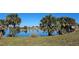 A tranquil pond view offers a peaceful natural setting with swaying palm trees and clear blue water at 13534 Alberta Ave, Port Charlotte, FL 33981