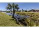 Backyard view of the lake and landscaping at 1602 Jim Jim Ct, Venice, FL 34293