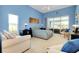 Bedroom featuring light blue walls, sliding glass doors and comfortable furniture at 1886 Killdeer Ct, Venice, FL 34293