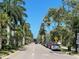 Sunny street lined with tall palm trees leading to businesses in a tropical environment at 1886 Killdeer Ct, Venice, FL 34293