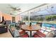 Screened-in patio with pool and dining area at 201 Cavallini Dr, Nokomis, FL 34275
