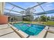 Relaxing screened pool with crystal-clear water, flamingo decor, and plenty of space for outdoor lounging and entertaining at 201 Cavallini Dr, Nokomis, FL 34275