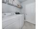 Functional laundry room with appliances, storage shelves, and a closed door at 206 Bella Vista Ter # 29A, Nokomis, FL 34275