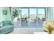Cozy living room showcasing large glass doors with serene lake views and comfortable seating arrangement at 483 Circlewood Dr # O14, Venice, FL 34293