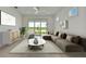 Bright living room with modern furnishings, neutral tones, and a sliding glass door overlooking water at 10399 Abaco Falls Dr, Englewood, FL 34223