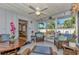 The enclosed patio features a ceiling fan, furniture, and an outdoor view at 1048 Ulrey Ln, Englewood, FL 34223