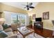 Comfortable living area featuring wood floors and seamless transition to outdoor balcony views at 109 Bayshore Rd # 10, Nokomis, FL 34275