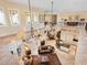 Expansive living room with high ceilings, stylish fans, and a balcony view of the lower level at 416 Baycrest Dr, Venice, FL 34285