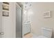 Compact bathroom featuring a modern vanity, shower, and light neutral tones at 614 N Jefferson Ave # 27, Sarasota, FL 34237