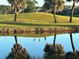 Scenic golf course with lush green hills and reflective pond, offering a picturesque backdrop for a round of golf at 651 Back Nine Dr, Venice, FL 34285