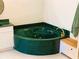 A close up shot of a green marble corner bathtub in a white-walled bathroom at 919 Key Way, Nokomis, FL 34275