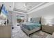 Spacious main bedroom featuring tray ceiling, ceiling fan, and sliding glass doors to the lanai at 226 W Pine Valley Ln, Rotonda West, FL 33947