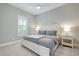 Serene bedroom features a plush bed, soft carpet, and plenty of natural light through plantation shutters at 265 Bocelli Dr, Nokomis, FL 34275