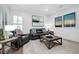 Comfortable living room featuring leather sofas, stylish decor, and plenty of light at 265 Bocelli Dr, Nokomis, FL 34275