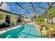 Relaxing screened-in pool with lush tropical plants creates a backyard oasis at 420 Zephyr Rd, Venice, FL 34293