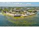 Scenic aerial showing the restaurant, waterfront and parking area at 7515 Greystone Dr, Hudson, FL 34667