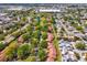 A beautiful aerial view of a condo community with mature trees, lush landscaping, and sidewalks near shopping and local attractions at 7515 Greystone Dr, Hudson, FL 34667