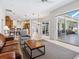 Spacious open floor plan with a large living room leading to the kitchen and outdoor patio at 867 Macaw Cir, Venice, FL 34285