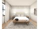 Cozy main bedroom with hardwood floors, a tufted headboard, and soft natural light at 1804 Nimbus Dr, North Port, FL 34287