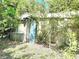 Exterior view of the storage shed, surrounded by bamboo trees and other foliage at 2606 Trilby Ave, North Port, FL 34286