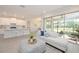 Bright open-concept living space flows into the modern white kitchen and features a sliding door to the lanai at 288 Soliera St, Nokomis, FL 34275