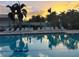 Beautiful swimming pool reflecting a colorful sunset and palm trees, providing a serene ambiance at 525 Cheval Dr, Venice, FL 34292