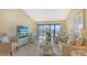 Cozy living room featuring a large sliding glass door to a screened lanai, and comfortable seating at 1130 Bird Bay Way # 184, Venice, FL 34285