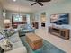 Bright living room open to the kitchen and dining area, with a comfortable sofa and television at 19124 Mangieri St, Venice, FL 34293
