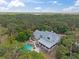 Aerial view of estate, showcasing lush forest, spacious pool area, and large home with metal roof at 202 Laurel Oaks Rd, Nokomis, FL 34275